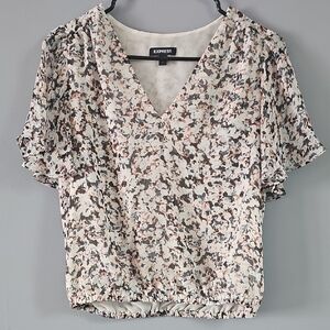 Express Women's V-Neck Floral Blouse - Black, White, Pink